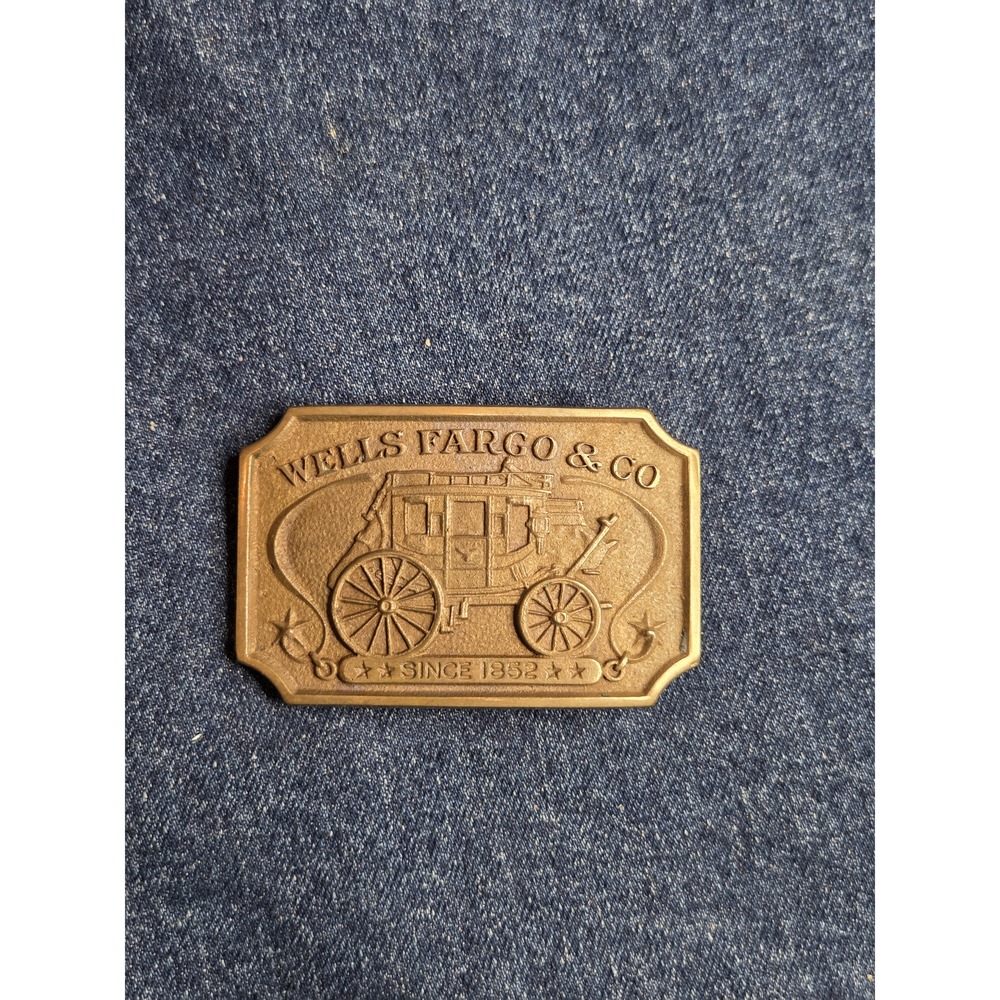 Wells Fargo 1973 Vintage Commemorative Brass Buckle - Oblong